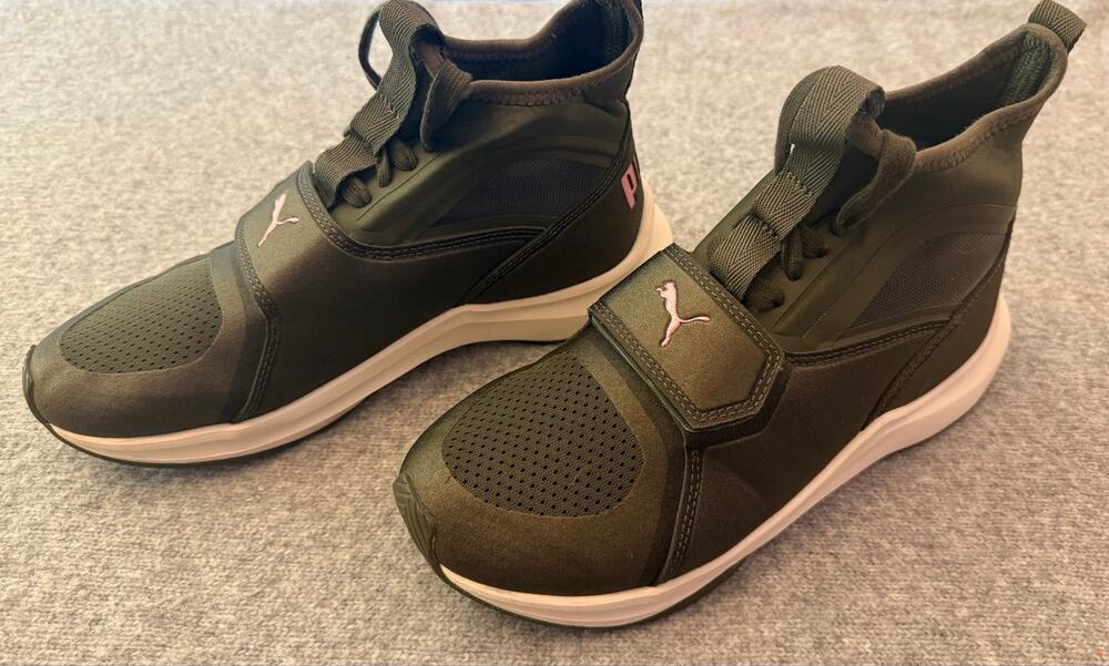 Puma Ignite Mid Olive Green Pink Strap Women's Size 6.5 High Top Sneakers